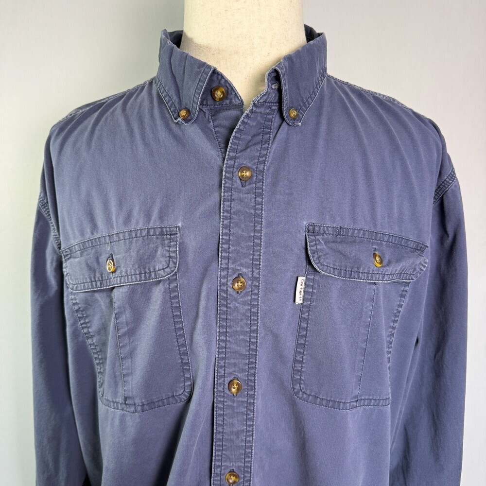 Carhartt Men's XL Relaxed Fit Work Shirt Blue Long Sleeve Heavyweight Cotton - Picture 2 of 13